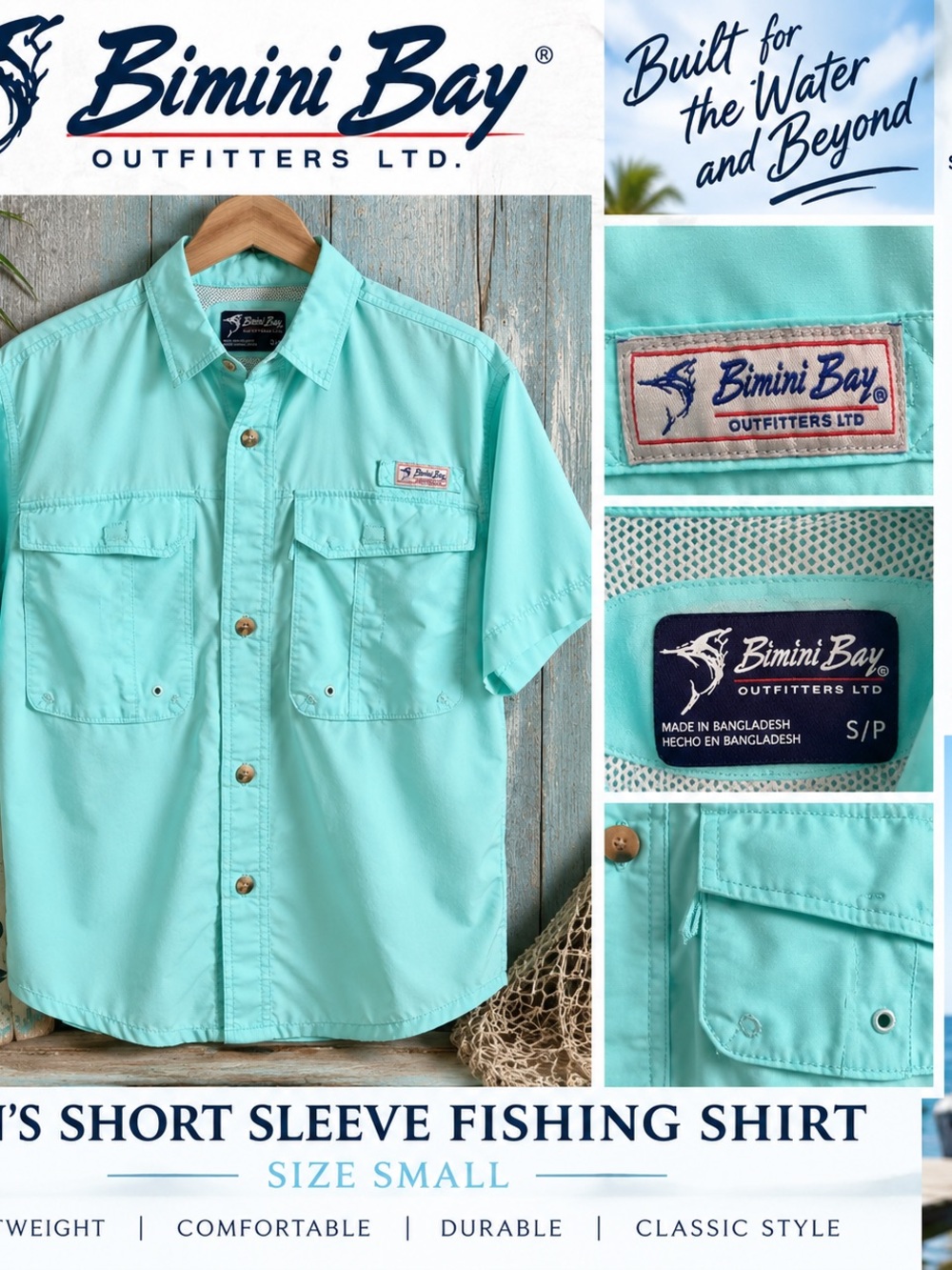 Bimini Bay Men’s Short Sleeve Lightweight Fishing Shirt in Aqua